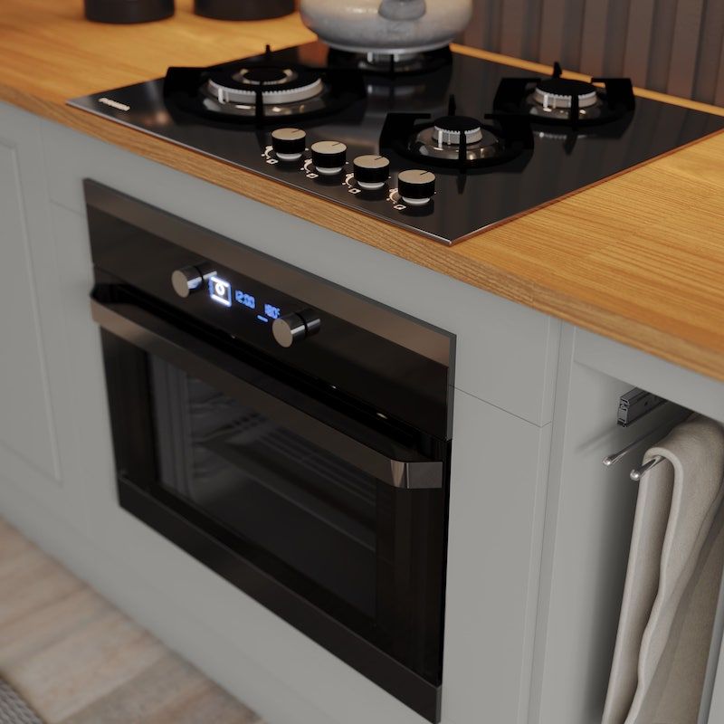 Bancada com cooktop e forno embutido na marcenaria