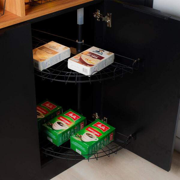 cesto giratório duplo meia lua estilo lazy susan para canto de armário