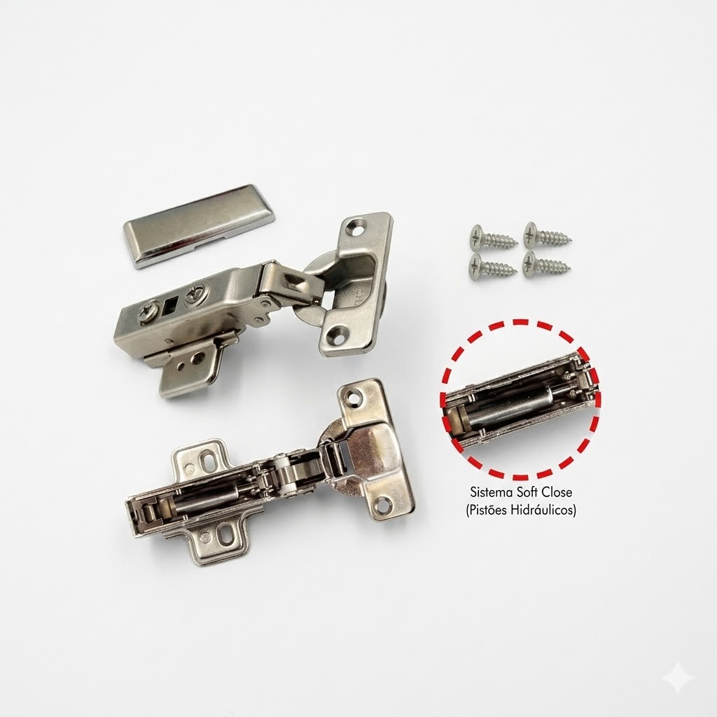 Dobradiças com amortecimento mostrada avulsa como produto macro