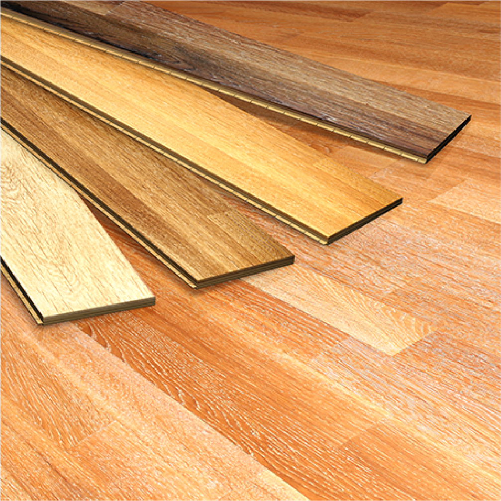 Piso Laminado de madeira mostrando tambem 4 réguas em cores diferentes