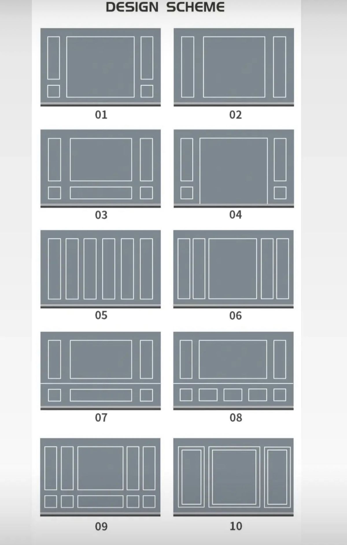 Repertorio esquematico com diversos desenhos para boiserie nas paredes
